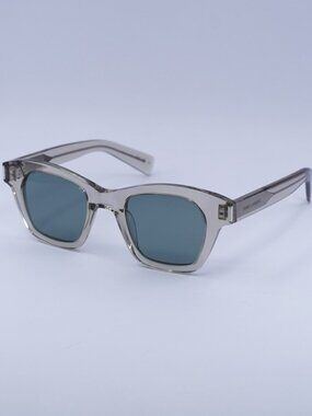 Saint Laurent SL592 005 Sunglasses Transparent Beige Square Frame, Green Lenses